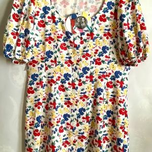 🎁 👗 Rixo Floral Puff Sleeve Buttoned Down Mini Dress Sz 16 NwT🌺🌸